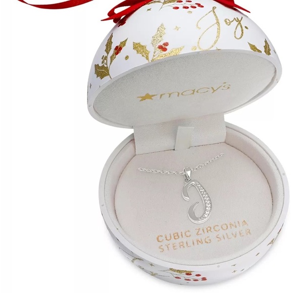 Giani Bernini Ornament Box with silver Cubic Zirconia J Initial Pendant Necklace - Picture 1 of 5